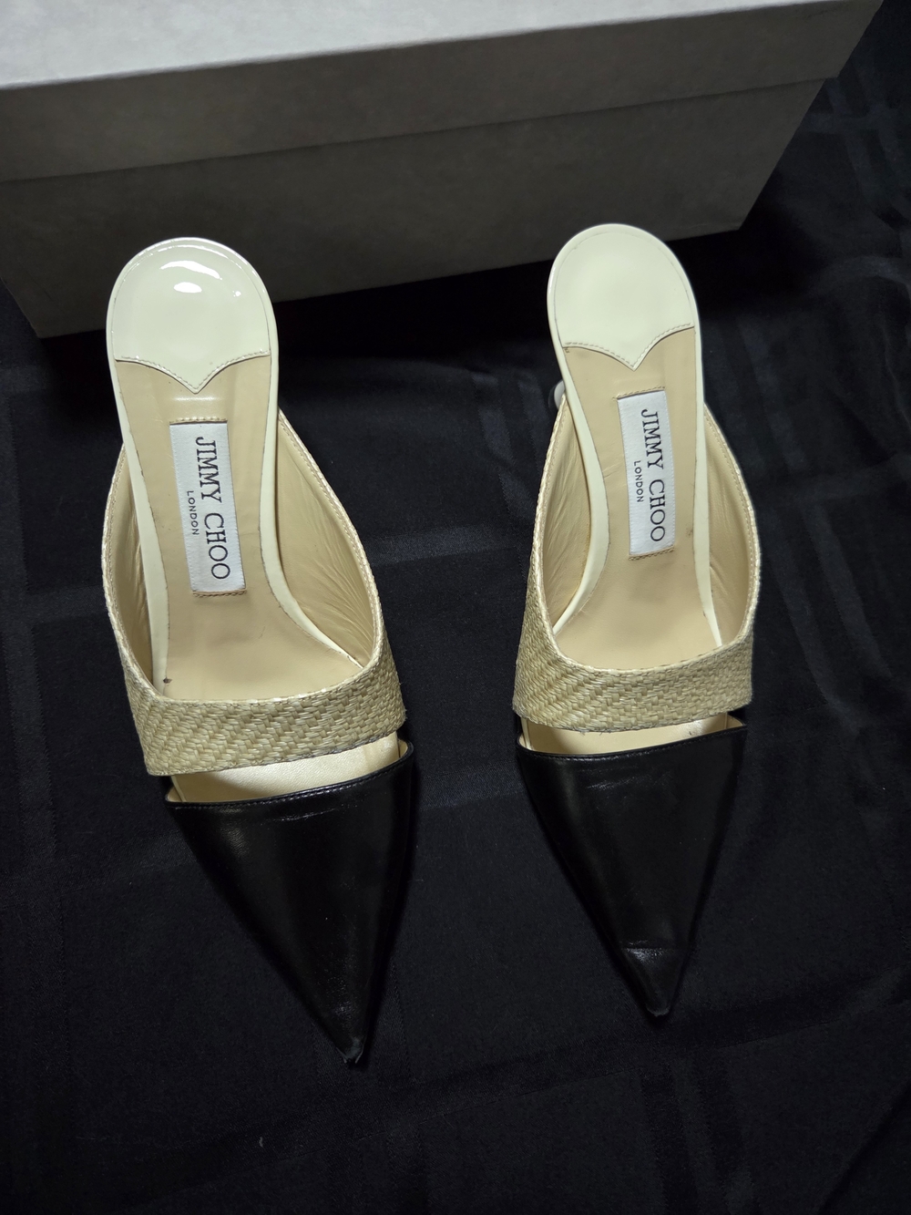 Jimmy Choo Black and Beige Pointed-Toe Slide Mules